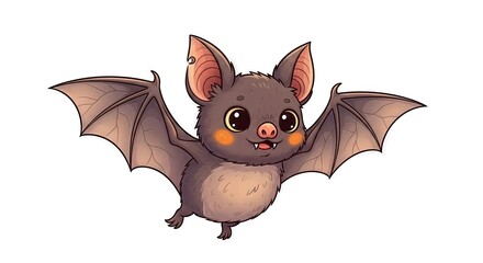 Obraz premium Adorable cartoon bat soaring through the night sky with wide eyes and playful expression