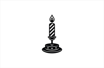 A simple black and white illustration of a lit candlestick design