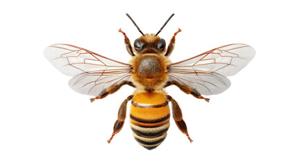 Detailed Bee: A vibrant image showcasing a honeybee with a focus on its intricate details, highlighting the beauty and importance of pollinators.