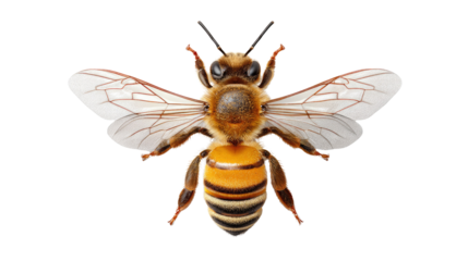 Detailed Bee: A vibrant image showcasing a honeybee with a focus on its intricate details, highlighting the beauty and importance of pollinators.