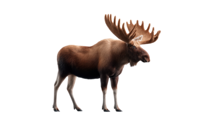  Majestic Moose in the Wild: A powerful bull moose, showcasing magnificent antlers, stands proudly. Its imposing presence evokes the untamed beauty of nature.