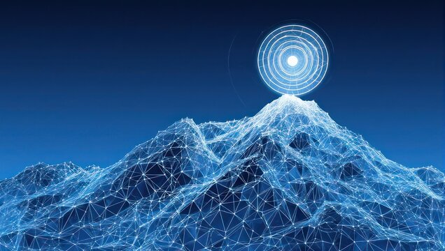 Abstract mountain range, digital mesh, glowing center