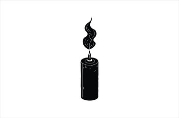 A simple black and white illustration depicting a burning candle flame