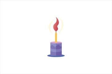 A simple illustration of a lit purple candle with a yellow glow