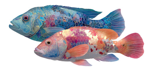 Colorful Abstract Fish Illustrations with Unique Patterns and Textures