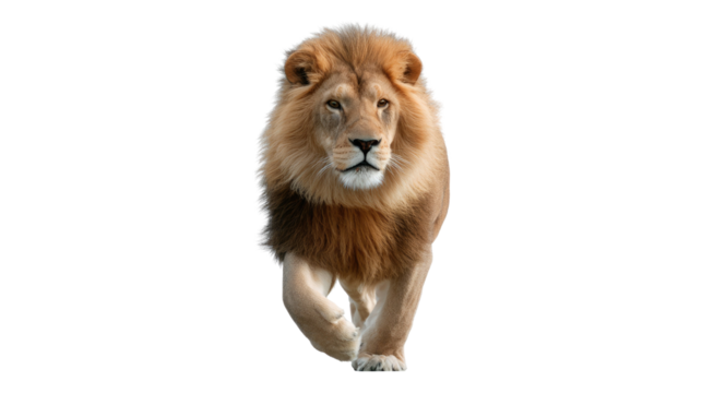 Majestic Lion's Stroll: A proud lion with a magnificent mane strides confidently, showcasing its strength and regal presence.