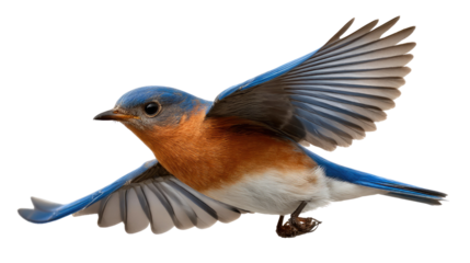Soaring Eastern Bluebird: An Eastern Bluebird gracefully takes flight, its vibrant blue and orange plumage creating a striking contrast against the sky.