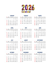 calendar for 2026 transparent background 
