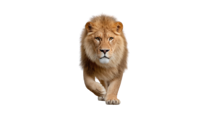 Majestic Lion's Stride: A powerful lion confidently walks forward, its gaze locked ahead, symbolizing strength and authority.