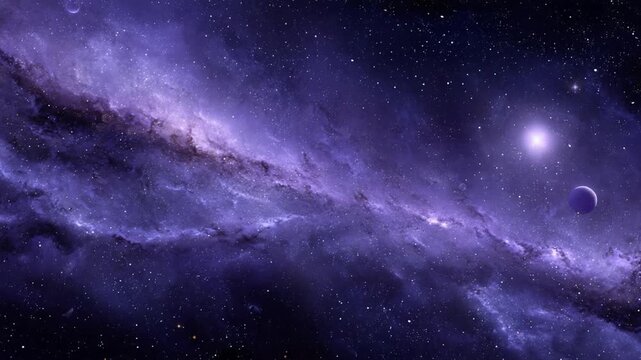 Cosmic display serene view of a distant galaxy with swirling nebulas and celestial bodies