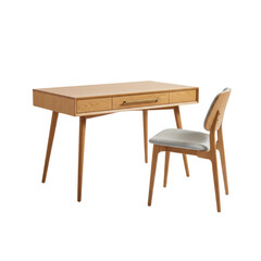 Wooden desk and chair in a simple, minimalist style.