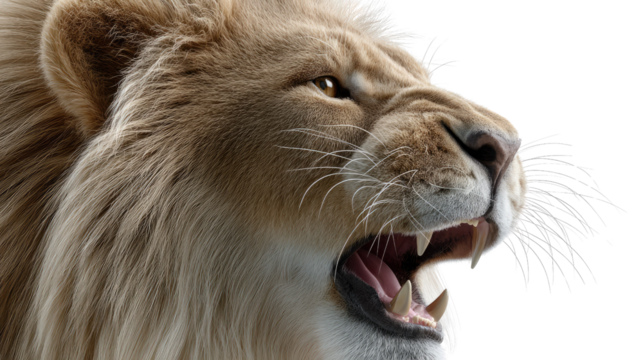 Lion's Roar: The regal lion's open mouth and ferocious expression. The photograph encapsulates the lion's strength and dominance.
