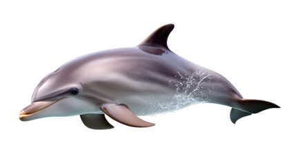 Fototapeta premium Dolphin's Grace: An elegant dolphin, with smooth gray skin, swims gracefully. Its playful nature is highlighted, showcasing the beauty and intelligence of marine life.