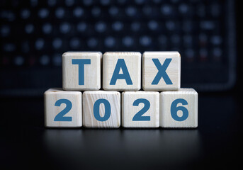 2026 concept - Tax on Wooden cubes