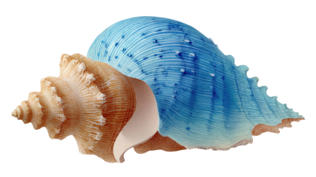 Seashells of Azure and Cream: A close-up showcases an exquisite seashell, boasting a vibrant azure hue complemented by delicate cream tones, revealing nature's artistry.