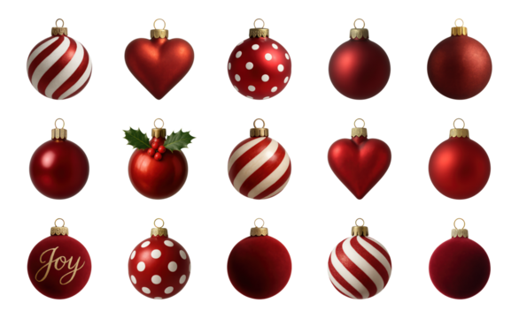 PNG Festive red Christmas ornaments collection, transparent background