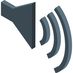 Abstract Dark Blue Speaker Icon Emitting Sound Waves On Transparent Background