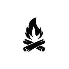 Fireplace bonfire outdoor camping monochrome vector icon logo illustration