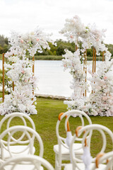 wedding decor, departure ceremony on the background of water, wedding, wedding arch 
