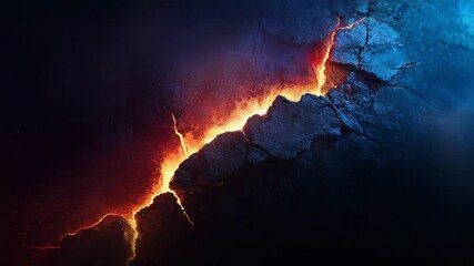 Abstract cgi animation depicts a glowing crack across dark stone with intense light - Powered by Adobe