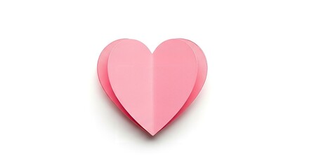 Elegant pink paper heart casting delicate shadows on a pristine white background
