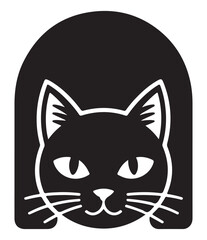Black cat vector illustration minimalist glyph design isolated on white background for Halloween or pet-related designs