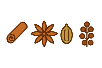Essential aromatic spices set featuring cinnamon, star anise, cardamom, and berries