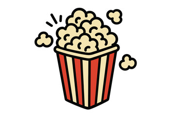 Retro striped popcorn box overflowing with fluffy kernels for entertainment