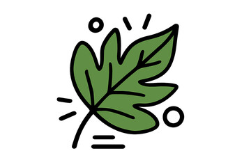 Vibrant green leaf symbol representing ecology and natural growth in modern doodle style