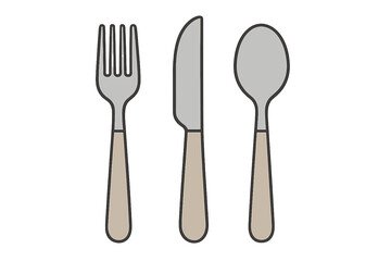 A complete set of dining cutlery featuring a fork, dinner knife, and spoon arranged side by side