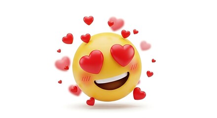 Expressive emoticon radiating positive emotion with heart eyes and surrounding heart shapes