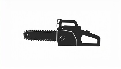 A simple black silhouette icon of a chainsaw, a vector graphic symbol representing a power tool for logging, woodworking, and forestry