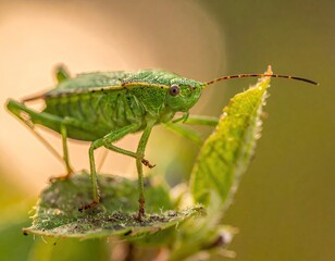 Green Insect on Leaf in Soft Light