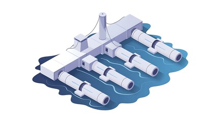 Isometric seawater desalination plant illustration for environment and ecological concepts