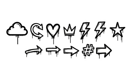 Graffiti Style Icon Collection with Cloud, Arrow, Heart, Crown, and Star Design