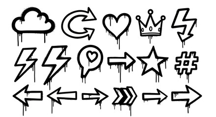 Graffiti Style Icons Set Cloud, Arrows, Heart, Lightning and More