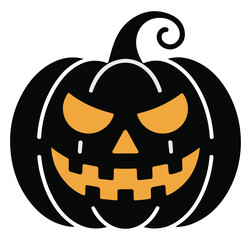 Spooky Halloween pumpkin illustration scary jack-o-lantern with glowing eyes vector design element isolated on white background