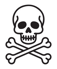 Skull and crossbones vector icon simple flat design isolated on white background for warning signs and pirate themes
