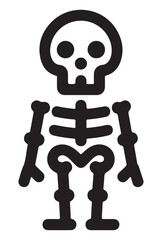 Simple skeleton vector icon flat design illustration of a human skull and bones isolated on white background
