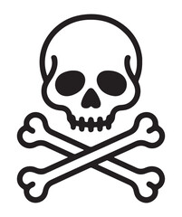 Skull and crossbones vector icon simple flat glyph illustration isolated on a white background for warning signs and design elements
