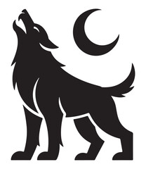 Silhouette of a howling wolf under the moon vector illustration in black and white perfect for logos and graphic design projects