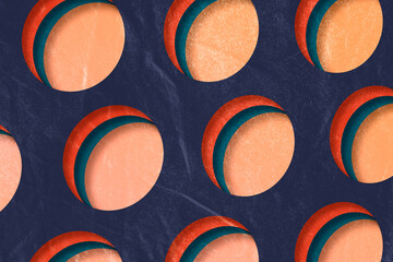 Vibrant abstract geometric pattern in blue tones. Retro graphic design element circles style. Design for banner, header, website, flyer and social media post.