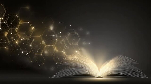 Abstract visualization of digital knowledge concepts and ideas from an illuminated book