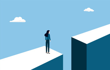 Take risk for opportunity to success, risky decision, determination or courage to overcome challenge concept, brave businessman winner jump over the cliff gap to reach success flag on other side.