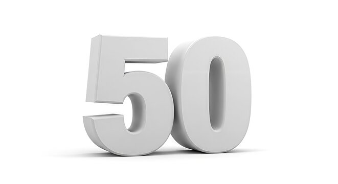 Minimalist representation of the number fifty in clean white 3D rendering on pristine background