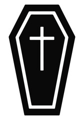 Obraz premium Black coffin icon with a cross simple flat vector illustration isolated on white background for graphic design and Halloween concepts