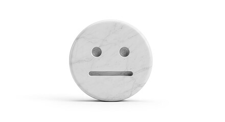 Monochrome marble emoticon conveying neutrality or ambivalence on pristine white backdrop