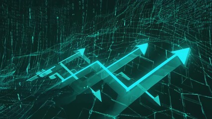 Upward trending arrows on a digital data grid representing business growth and technological progress - Powered by Adobe