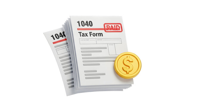 3d icon of tax form 1040 paid isolated on transparent background