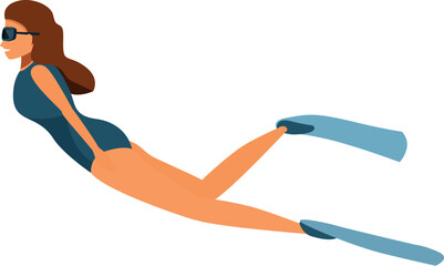 Female diver exploring underwater world, wearing goggles and flippers © nsit0108